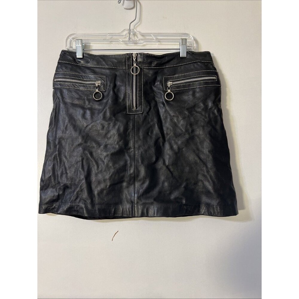 MICHAEL MICHAEL KORS Size 10 Leather Skirt‎ Black Silver Zippers O Ring $249 Y2K